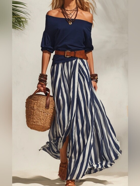 Lunemuse Dresses & Skirts - Lunemuse Navy and White Striped Maxi Skirt